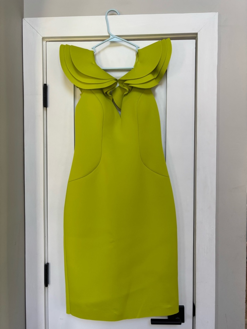 Kentucky Derby Dress! Eliza J Structured Ruffle Neck Sheath Dress - Chartreuse